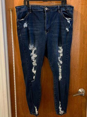 🐻Size 24 - Rue+ - Dark Blue Denim Distressed Jeans - W41"xL26"